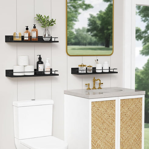 17 Inch Long-Set 3 Forbena Black Floating Shelves for Wall, Bahtroom Wall Shelves Over Toilet, Rustic Hanging Shelf