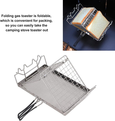 Camp Stove Toaster, 7.9 x 5.3 in Foldable Stainless Steel Rack, Portable Bread Toaster for Indoor Baking and Outdoor