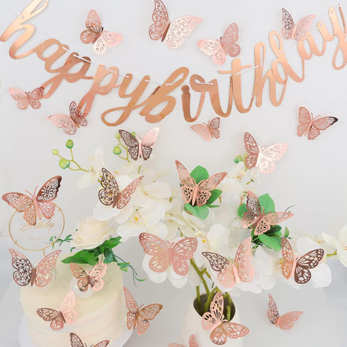 36 3 3 3D Pcs Butterfly Wall Decor, Styles Sizes Rose Gold Butterfly, Wedding & Birthday Party Decorations, Girls