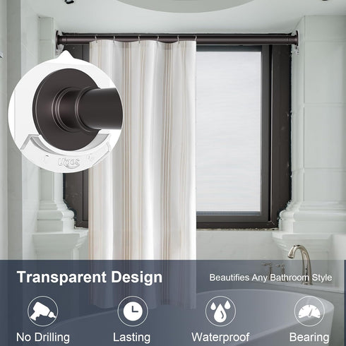 Shower Curtain Rod Holder - Easy Installation - No Drilling Required, Transparent Wall Mount Rod Retainer, Premium Design, 4 Pieces (Rod Not Included)