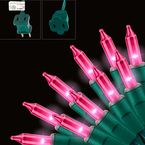 XMASHOME 63.8FT Green Wire Pink String Lights, 300 Count (150L*2pcs) Incandescent Christmas Lights