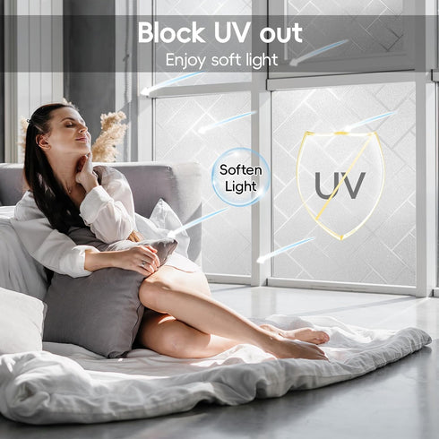Window Privacy Film, Frosted Glass Window Film for Sun Blocking, Static Clings Removable Bathroom Door Covering