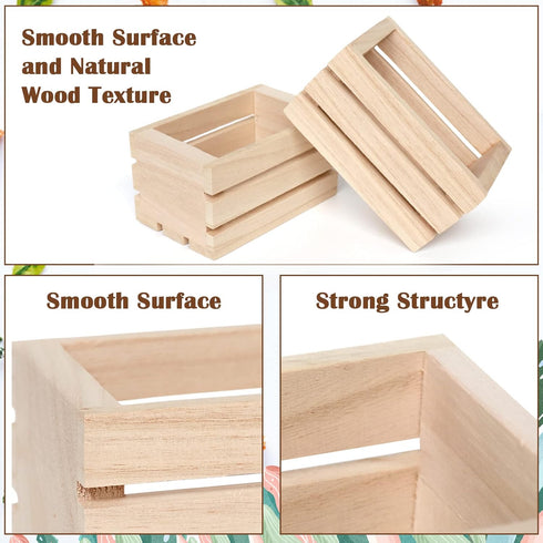 4 Pack Mini Rustic Wooden Crates, Unfinished Wood Box Decorative Storage for Kitchen, Office, Bedroom, Rustic Decor
