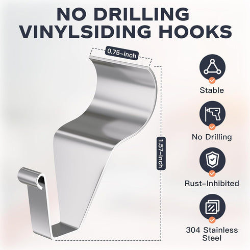 Vinyl Siding Hooks (8 Pack), No Drilling Siding Clips for Hanging Outdoor Decorations and String Lights