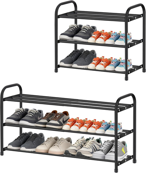 LOFTEY 3-Tier Expandable Shoe Rack, Adjustable Metal Shoe Organizer Shelf, Small Shoe