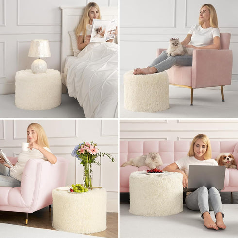 20 15, Hansleep Round Stuffed Pouf Ottoman x Foam Filled Faux Fur Ottoman Foot Rest for Chair with Washable Cover, Foot