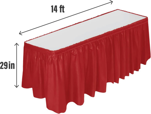 DecorRack 2 Pack Table Skirts, 29 in x 14 ft Each, Disposable & Reusable Rectangular Tablecloth Skirt, Red