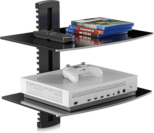 suptek Speaker Mount, Floating Glass Shelf Wall Mount Bracket for DVD Players/Cable