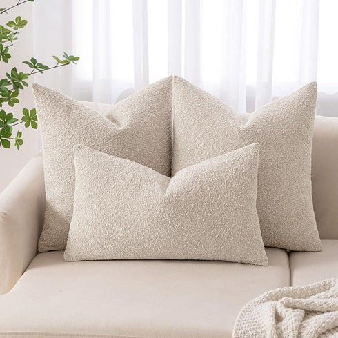 Pack 1 Decor,24x12 Inch MIULEE Textured Boucle Throw Pillow Cover Beige Accent Solid Lumbar Pillow Case Decorative Soft