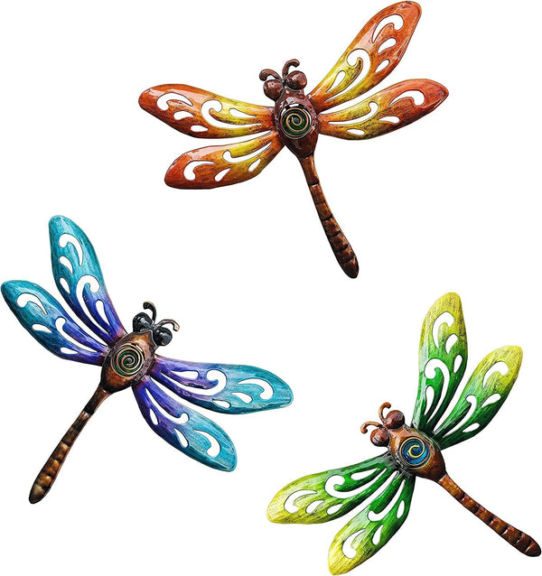 YNGFIL Dragonfly Wall Art Decor | 3 Pack Metal Indoor Outdoor Hanging Decorations for Living Room Bedroom, 9 Inch