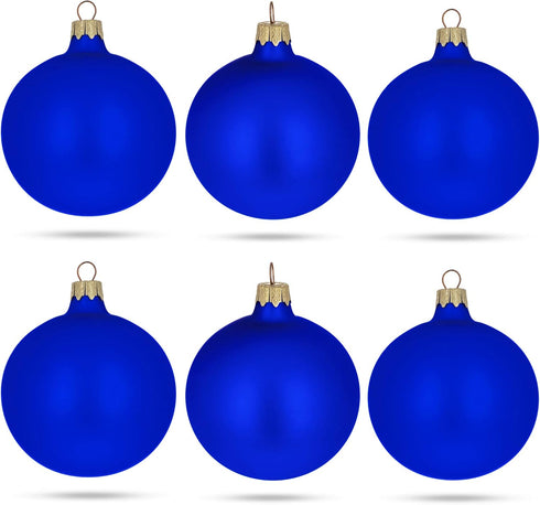 Set of 6 Blue Matte Glass Ball Christmas Ornaments, 3.25 Inches