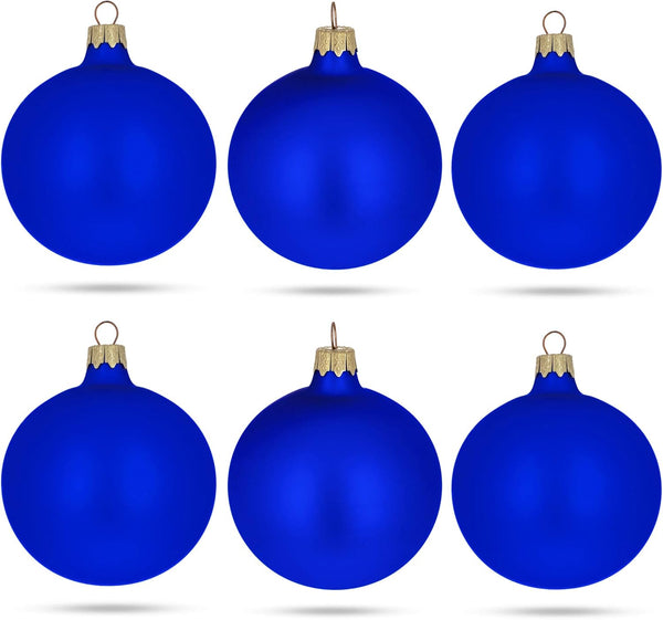 Set of 6 Blue Matte Glass Ball Christmas Ornaments, 3.25 Inches