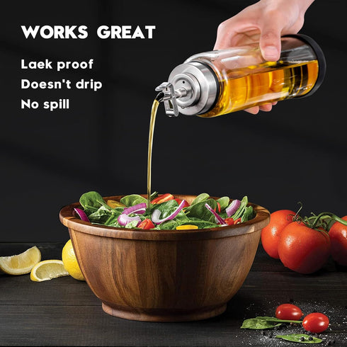 Set 17 oz Set 2 Glass Olive Oil Dispenser Bottle for Kitchen Shatterproof & Leakproof Oil and Vinegar Dispenser