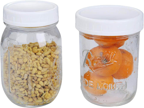 16Pcs Plastic Storage Caps for Mason Jars, 8 Regular Mouth Lids and 8 Wide Mouth Caps, White