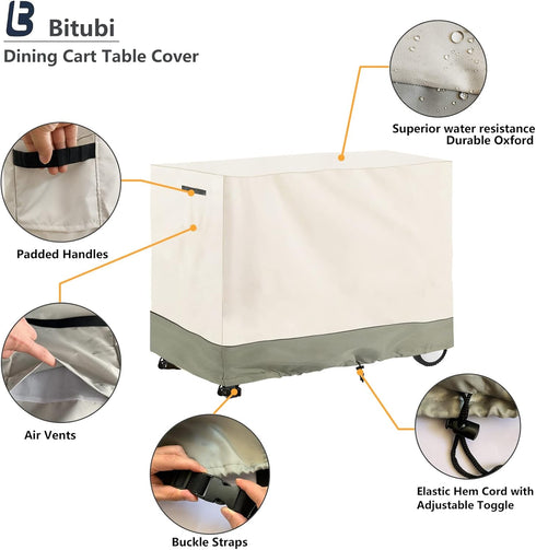 40 inch Bitubi Outdoor Dining Cart Cover for Royal Gourmet Double-Shelf Movable Dining Cart Table, Heavy Duty