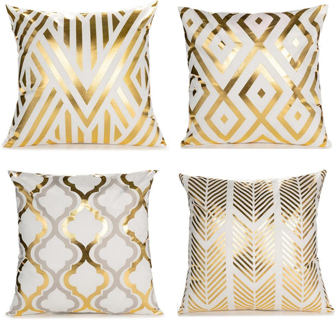 TAOSON Pack of 4,Gold Geometric Home Decorative Throw Pillow Covers Gold Foil Pillow