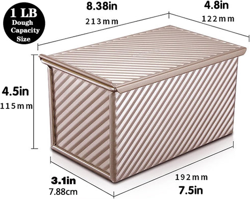 Pullman Loaf Pan with Lid, Non-Stick Bakeware, Golden Corrugated Carbon Steel Bread Toast Box Mold for Baking Bread
