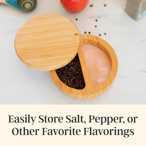 8 Totally Bamboo Salt Keeper Duet Bamboo Salt Cellar with Dual Compartments for Salt and Pepper or Spices, Magnetic