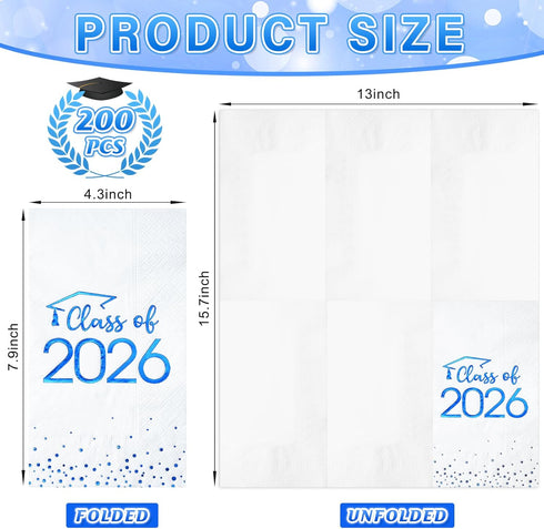 200pcs 2026 2026 Class of Graduation Napkins, Disposable Congrats Grad Cocktail Napkins Foil Dot Paper Hand Towels