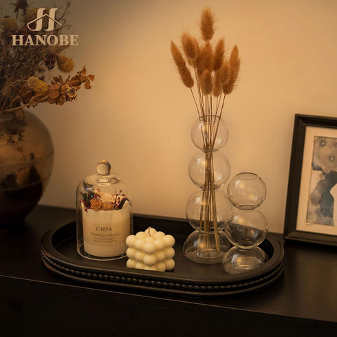 Counter Hanobe Decorative Trays for Coffee Table : Black Oval Centerpiece Tray Wood for Farmhouse Entry Table Decor