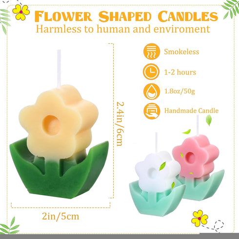 3 Pcs Flower Shaped Scented Candle Set, Pink, White, Yellow, Soy Wax Decor for Table, Cute Gifts for Women