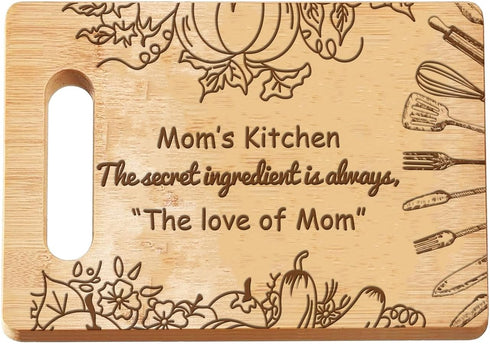 Engraved Wooden Chopping Board Gift for Mom, Kitchen Cutting Board with Warming Words, 28x21.5cm