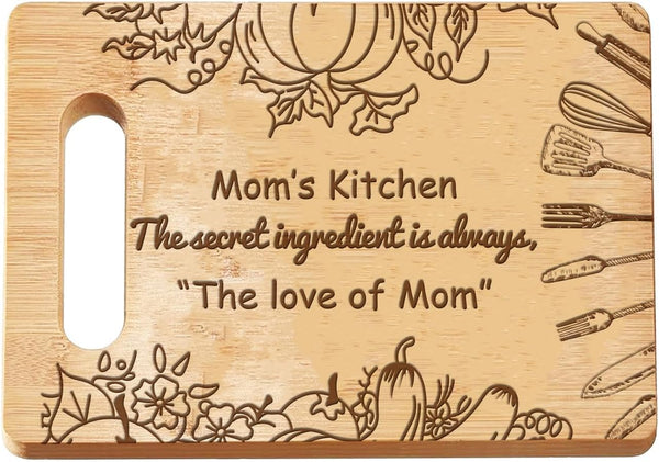 Engraved Wooden Chopping Board Gift for Mom, Kitchen Cutting Board with Warming Words, 28x21.5cm
