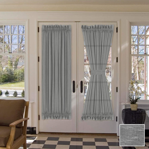 H.VERSAILTEX Charcoal Grey Linen French Door Curtains, Semi Sheer Light Reducing Privacy, 52" W x 72" L
