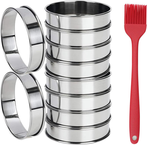 10Pack English Muffin Rings, 4 Inch Stainless Steel Double Rolled Tart Rings for Baking Cooking