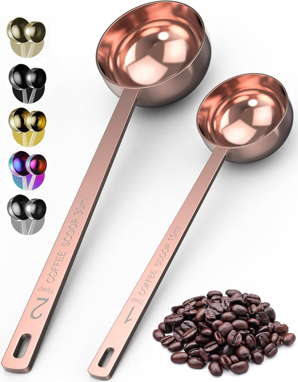 Orblue Premium Coffee Scoop Set - Stainless Steel Measuring Tablespoon - 1 Tbsp (15ml) & 2 Tbsp (30ml) - Pack of 2 -