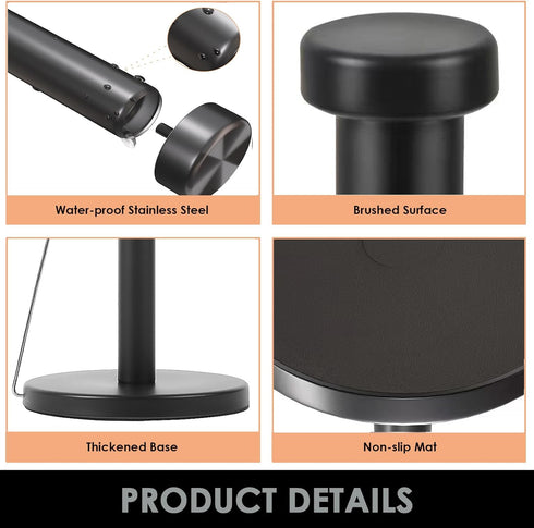 Paper Towel Holder, Stainless Steel Countertop Dispenser for Kitchen and Dining Room - Black