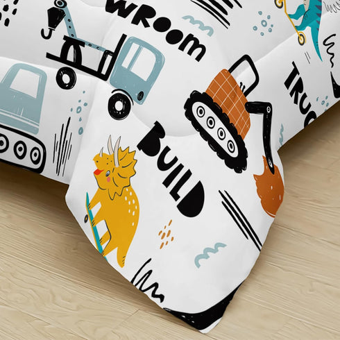 Set Set,Construction Set Set, Set Boys Excavator Comforter Full,Cartoon Bedding Comforter for Teen,Dinosaur Truck Quilt