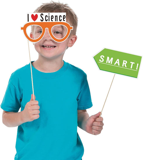 12Pcs Science Photo Booth Props with Stick, Mad Scientist Selfie Props for Chemistry Laboratory Party Supplies