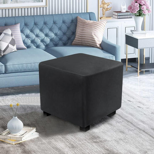 S/Length&Width:13-18"/Height:15-18",Black) Ottoman Covers Slipcover Square Ottoman Covers Protector for Footrest Foot