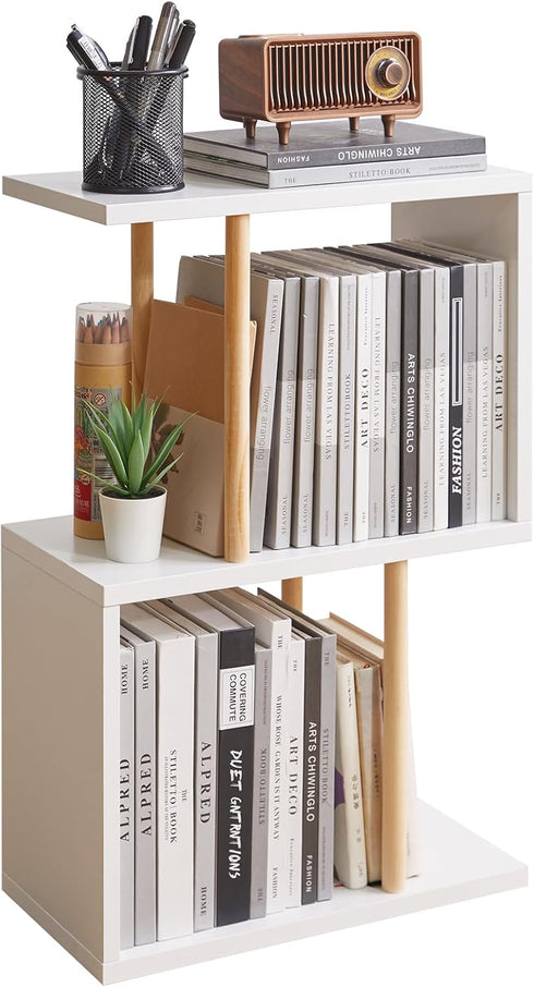 Aibiju Narrow Side Table with Open Storage Shelf, S-Shaped End Table, 3-Tier
