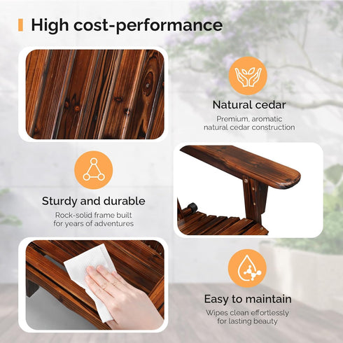 VINGLI Folding Adirondack Chair, Wood Adirondack Chairs for Outdoor, Foldable Fire Pit Chairs for Patio, BBQ, Porch
