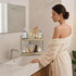 Aollewoiti 2-Tier Counter Countertop Corner Bathroom Organizer with Embedded Screw Holes, Secure & Stable Wood Vanity