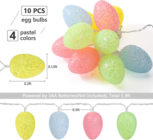 5.94ft 10 LYHOPE Easter Pastel Lights, LED Egg Decoration Lights, Battery Powered Egg String Lights for Easter, Party