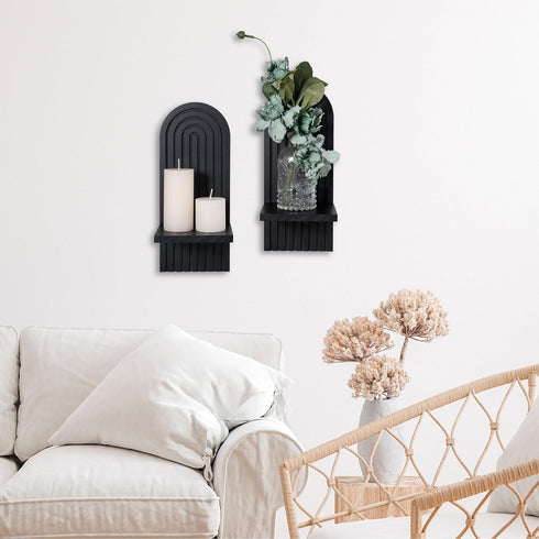 Set 2, Yorkmills Sconces Wall Decor of Wall Candle Holder Rustic Home Decor, Floating Candle Sconces Shelf Black Wall