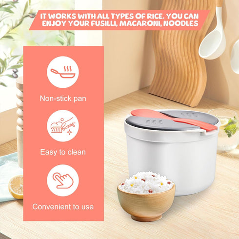2L Microwave Rice Cooker, 2 Layer Vegetable Steamer with Strainer, Non-Stick Pasta Cooker, Dishwasher Safe
