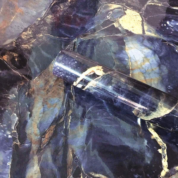 Blue Stone Adhesive Marble Paper, Gloss Vinyl Peel and Stick Countertops Covering Sticker Roll 15.8inch by 79inch