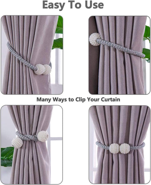 Melaluxe 6 Pack Magnetic Curtain Tiebacks, Decorative Holdbacks for Window Décor (Grey)