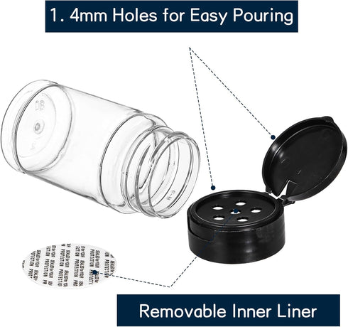 36 Pack 2.7 Oz Tosnail Small Plastic Spice Bottles with Black Shaker Lids and Labels, Empty Plastic Jars with Lids