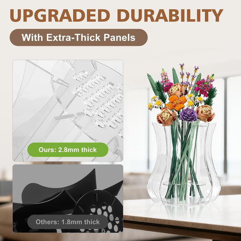 Xykzra Set Vase for Lego Flowers Bouquet Upgraded, Acrylic Display Holder Compatible with Lego Botanical Collections