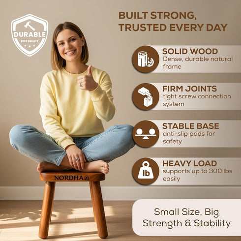 NORDHA 9.3 Inch 1.4 Wooden Stool Chair, Child's Chair, Lightweight Kg, Ideal for Bedroom or Playroom, Durable Taburete