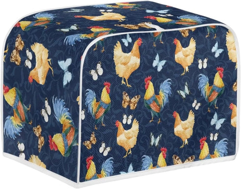 Toaster Cover 4 Slice, Rooster Chicken Pattern Kitchen Decor, Protective Cover for Bread Maker, Machine Washable