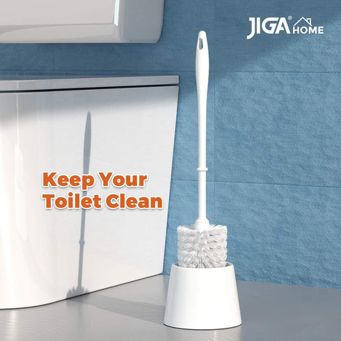 JIGA 3 Pack Toilet Brush and Holder Set, Toilet Bowl Brush with Caddy, Bathroom Stiff Bristles Toilet Scrub Brush, White