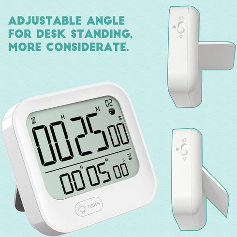 Small Vibrating Alarm Clock, Digital Large Display Magnetic Pomodoro Timer, Loud or Silent Volume, 12/24H