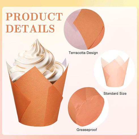 Whaline 180Pcs Terracotta Tulip Cupcake Liners | Greaseproof Muffin Baking Liners for Parties