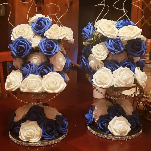 Artificial Flowers 25pcs Royal Blue Foam Fake Roses with Stems for DIY Wedding Bouquets